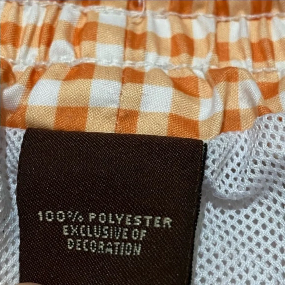 TailorByrd Mens Swim Trunks Large Orange White Gingham 6” Inseam Lined Pockets